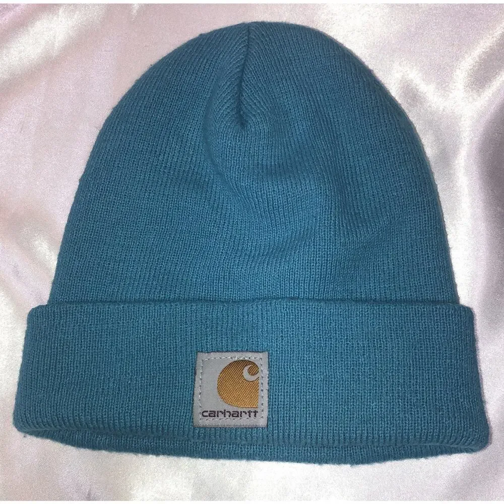 Carhartt Beanie Child Youth Blue Knit Hat One Size Logo AH8905